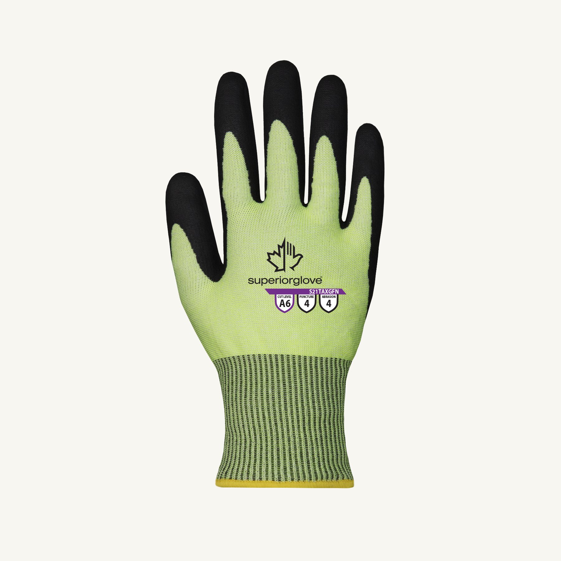 Superior Glove® TenActiv™ S21TAXGFN Hi-Vis Foam Nitrile Coated 21-Gauge A6 Cut Gloves